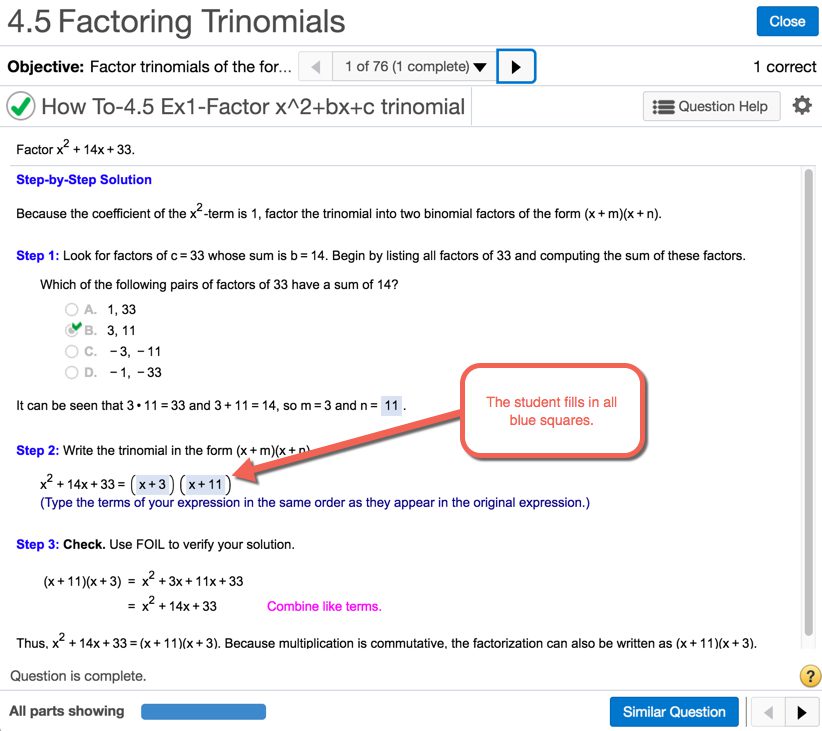 Interactive math lesson on factoring