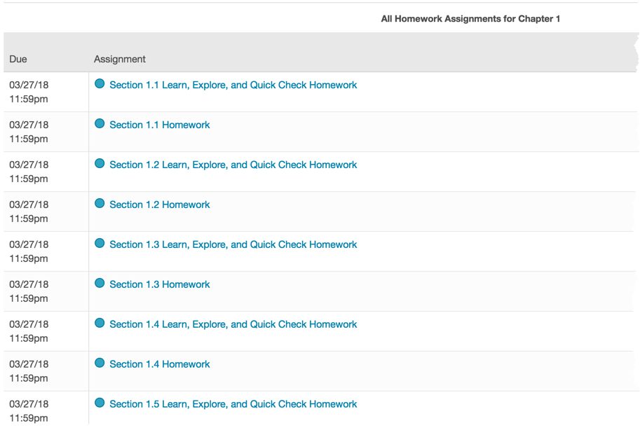 Chapter 1 homework due dates