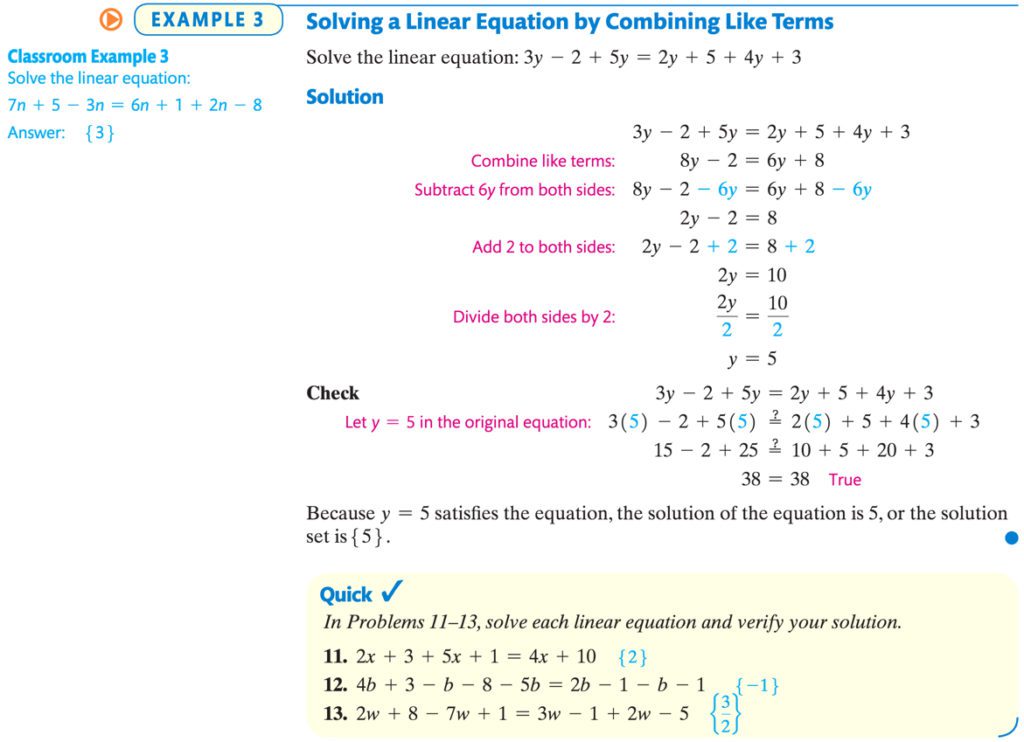 Example of combining like terms in algebra